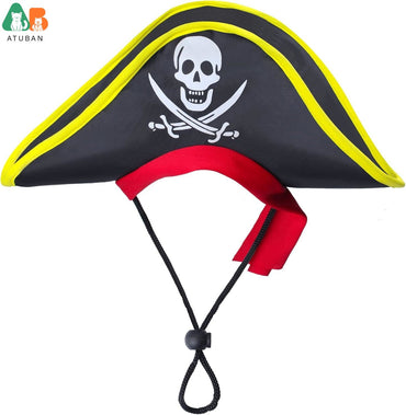 Chapéu de Pirata ATUBAN com Estampa de Caveira para Animais de Estimação com Bandana de Caveira para Cães e Gatos, Boné de Capitão, Fantasia de Pirata para Cosplay de Halloween, Festa de Halloween