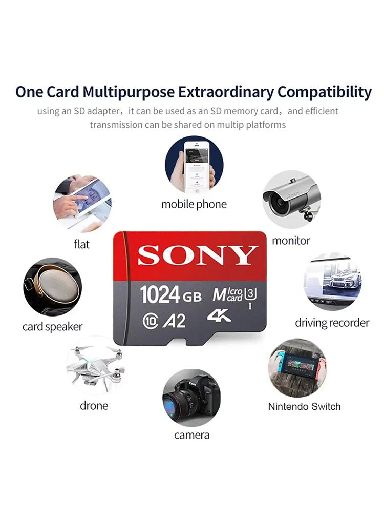 Sony SD memory cards, 128GB, 256GB high-speed Micro TF SD, 1024GB, 512GB A2 U3 V30 flash memory cards, suitable for mobile phone