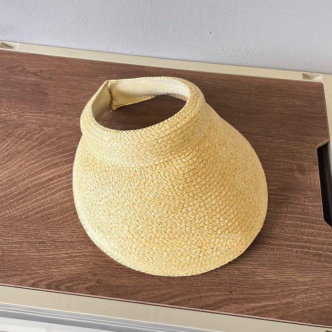 Chapéu de Sol Feminino USPOP de Verão com Aba Grande, Estilo Tiara de Ráfia, Casual e Aberto, para Praia