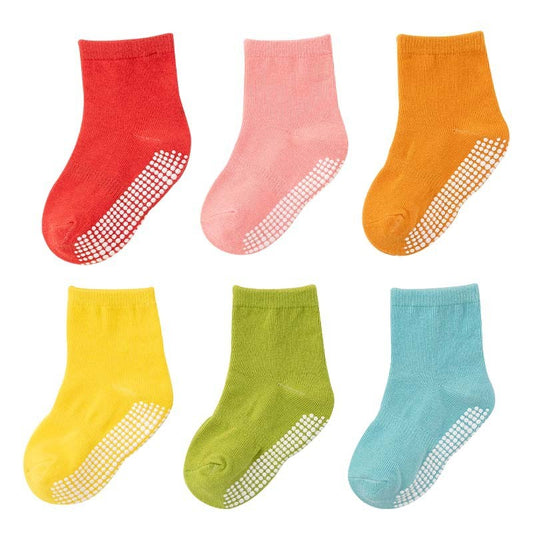 6 Pairs Baby Socks Spring Autumn Cartoon Weather Full Bottom Anti Slip Mid Tube Kids Boys Girls Socks