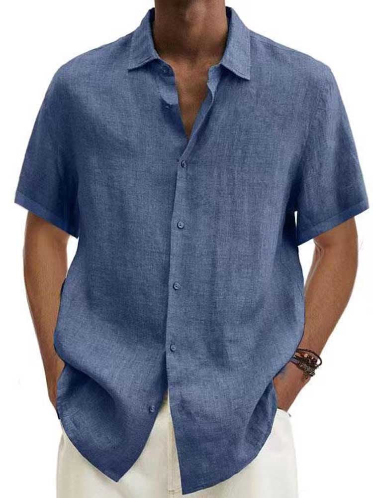 Cotton Linen Blouse Summer Men Turn Down Collar Short Sleeve Button Loose Blouse Tops Oversized S-5XL SZE-ST22092