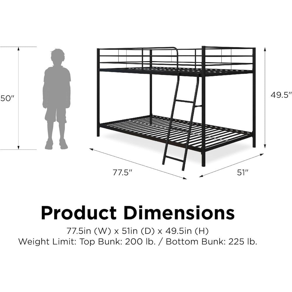 Junior Twin over Twin Bunk Bed, Space-Saving Design, Full-Length Guardrails,
