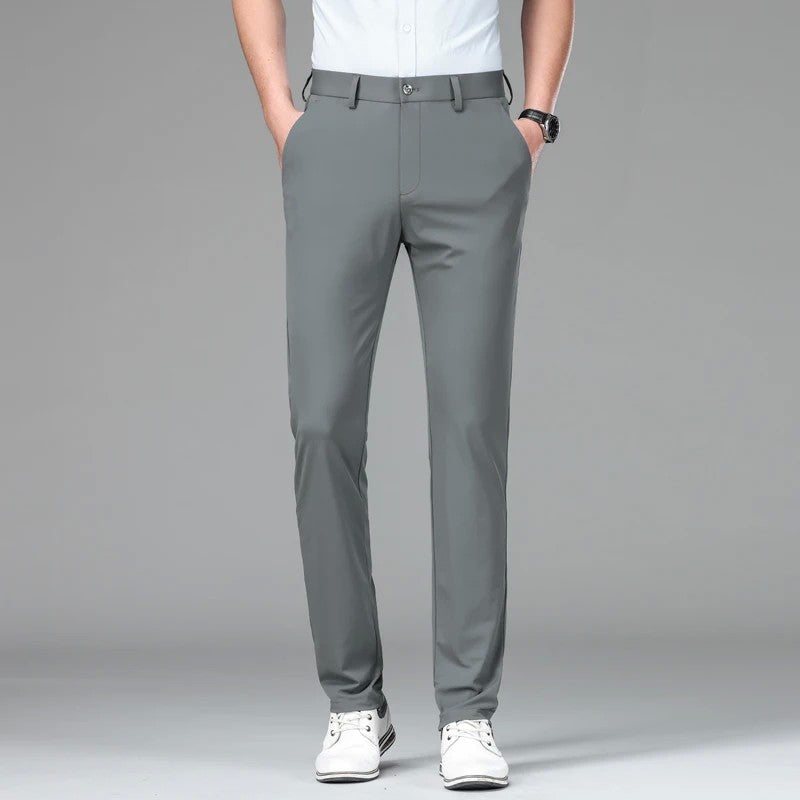 New Summer Men's Ice Silk High Stretch Business Suit Pants Male Army Green Blue Elastic Formal Office Straight Formal Trousers