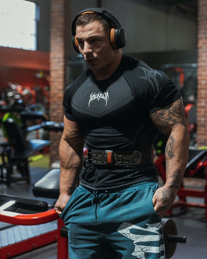 New YOUNG LA Men's Fitness Sports T-shirt Tights Men High Elastic Training Clothing Short Sleeve Tops Fitness Thirts For Men