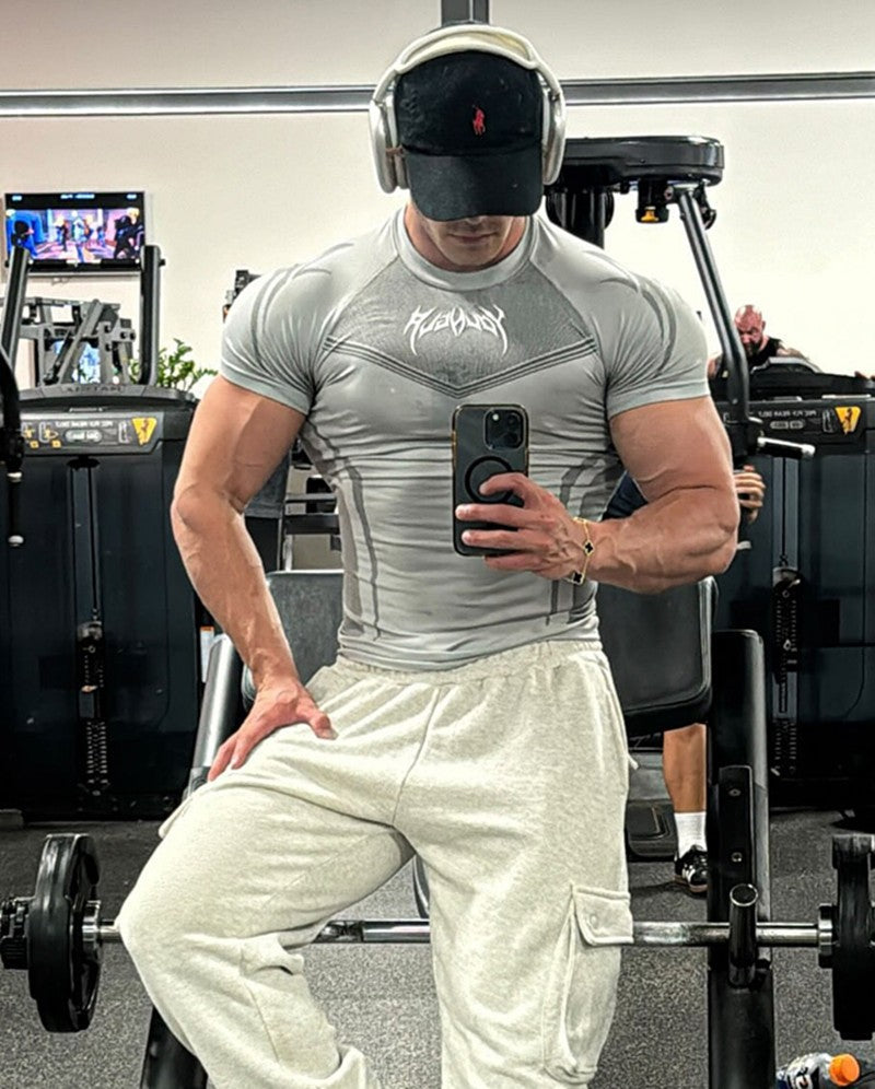 New YOUNG LA Men's Fitness Sports T-shirt Tights Men High Elastic Training Clothing Short Sleeve Tops Fitness Thirts For Men