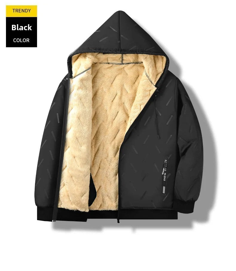 Men's Winter Lamb Velvet Jacket Fleece Lined Cotton Suit Hooded Loose plus Size Warm Cotton Coat Thermal Cotton Clothing