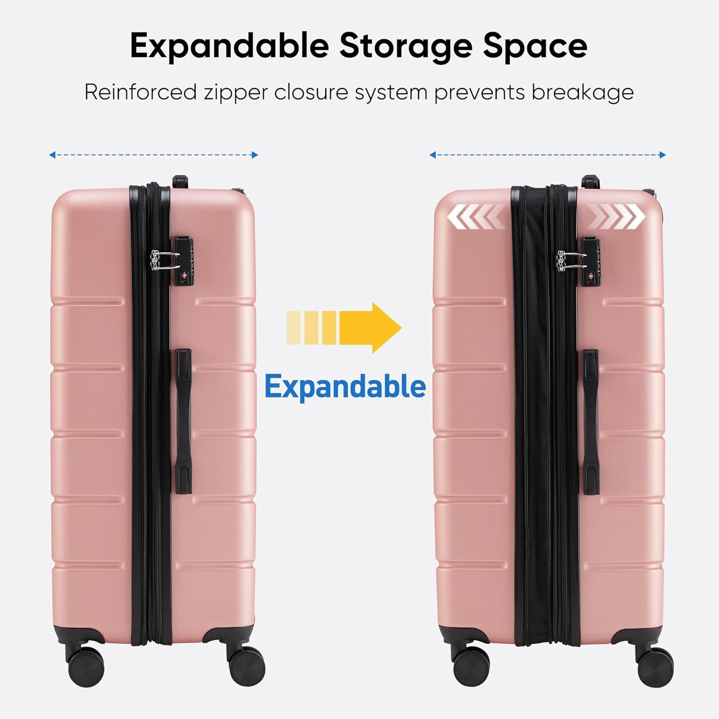 24 Inch Luggage, Hardside Suitcase with Spinner Wheels, TSA Approved Lock, Expandable Medium Suitcase for Travel & Business–Pink