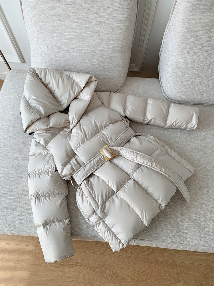 2025 Winter Women's Down Jackets Ultra Light Warm Cusual Coat Female Puffer Jacket With Belt Plus Size Hooded Short Parka
