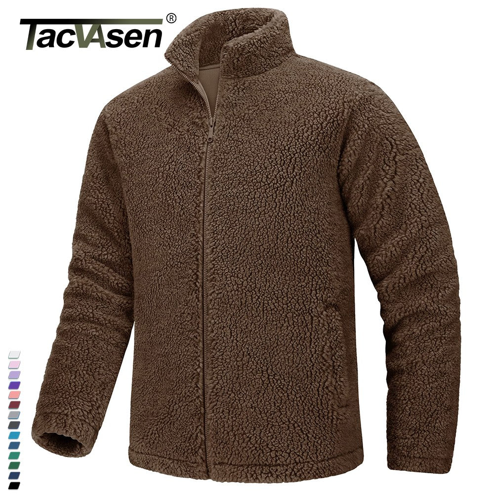 TACVASEN Winter Full Zip Up Warm Fleece Jackets Mens Fuzzy Sherpa Jacket Thicken Thermal Outdoor Fluffy Coat Zip Pocket Outwear