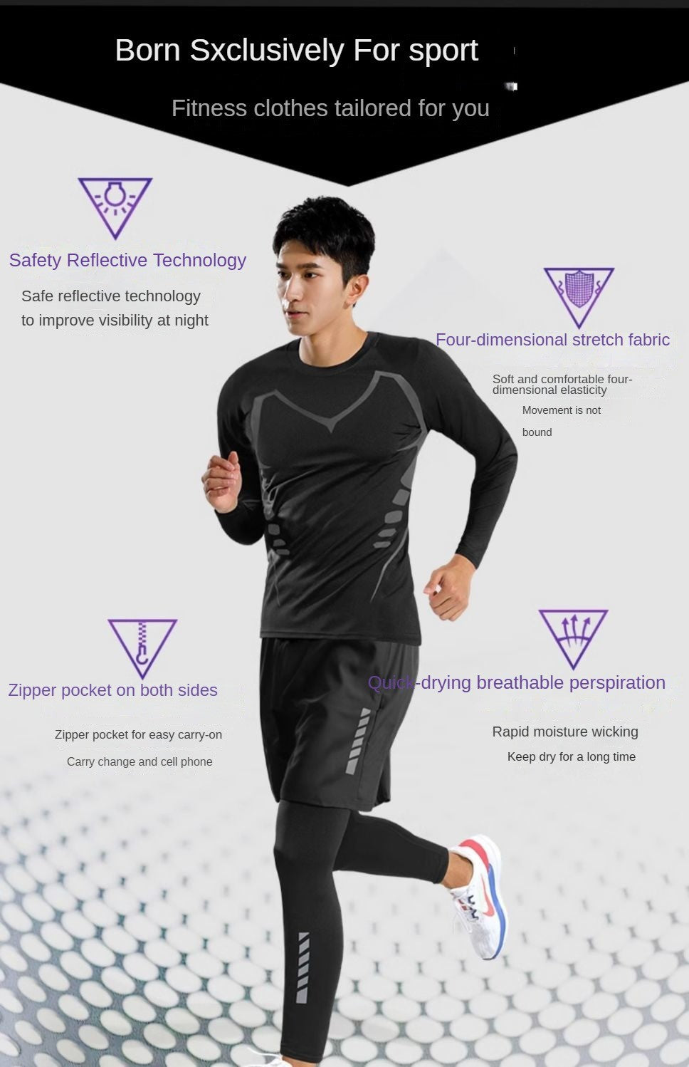 3-7Pcs Men's Ice Fiber Quick-Dry Running Fitness Full Set/Suit Tracksuit For Marathon, Training Cycling?Jogging,Gym? sweatpants