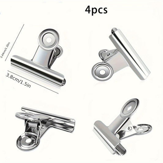 4pcs Stainless Steel Round Head Spring Clamps - Heavy Duty Multipurpose Clips for Office, Kitchen, Home Organization,Food Bags