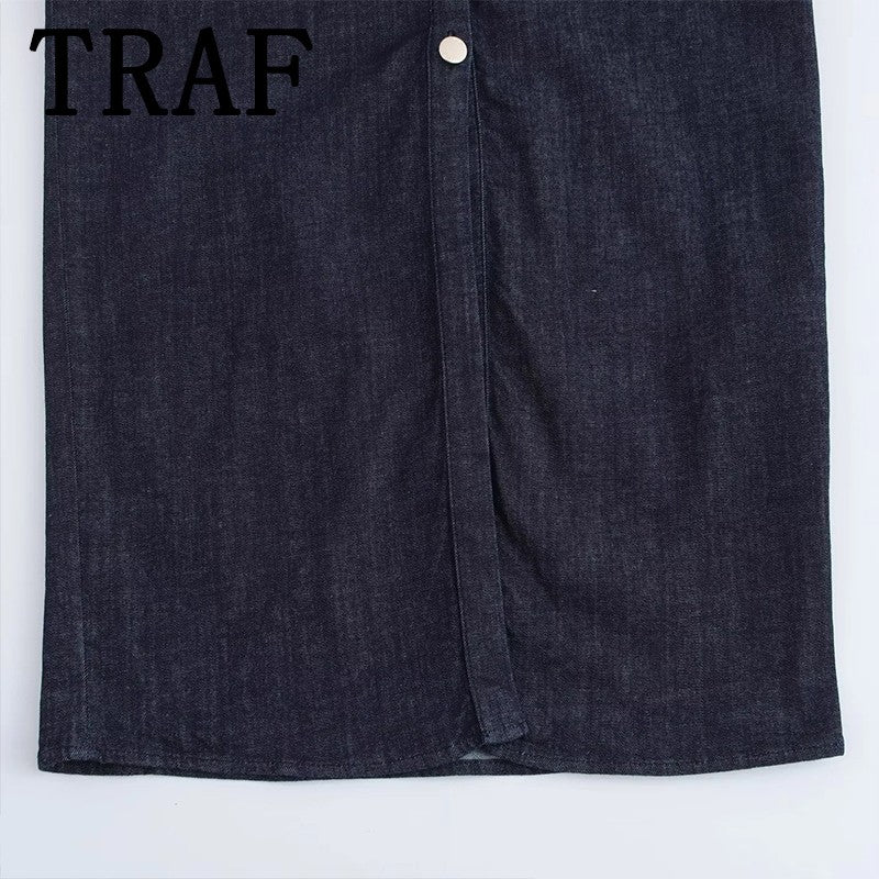 TRAF Denim Dress Women's Spring Summer Casual Long Dresses For Women 2025 New Fa