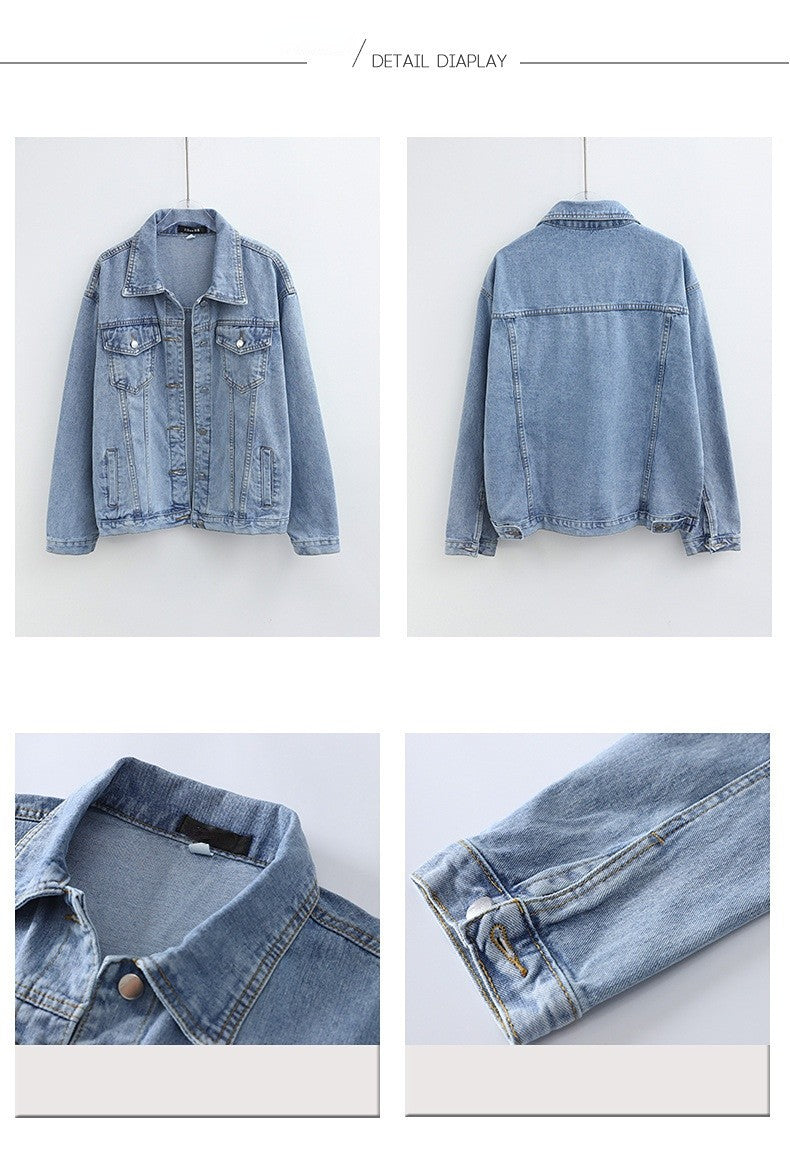 Vintage Women Jacket 2024 Autumn Winter Oversize Denim Jackets Washed Blue Jeans Coat Turn-down Collar Outwear Bomber Jacket