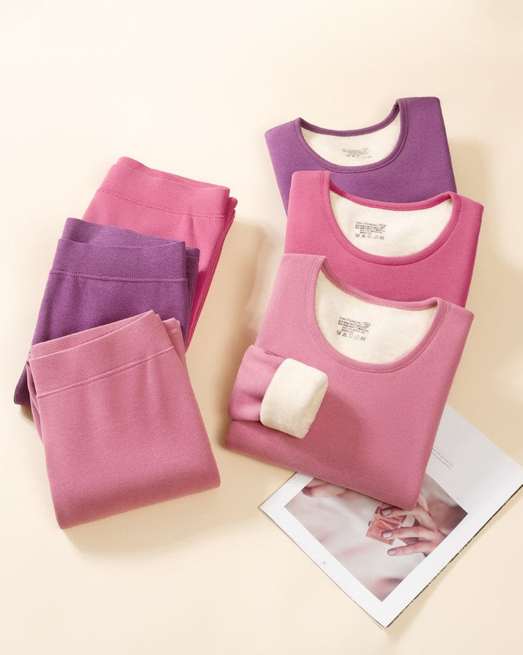 Winter Thermal Underwear Set For Men And Women Thick Velvet Lining Suitable For Wearing Cold Warm Underwear's Top And Bottoms