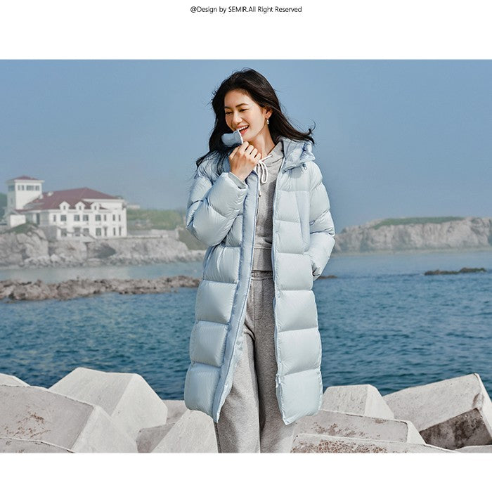 Semir Down Jacket Women Long Length Three-Proof Versatile 2024 Updated Winter New Loose Hooded Coat Simple Down Jacket