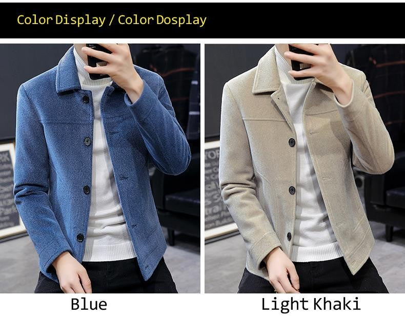 Autumn Winter Short Woolen Coat Merino Wool Men Korean Mink Imitation Jacket Trendy Heavy Clothes Mens Overcoat Heren Jas