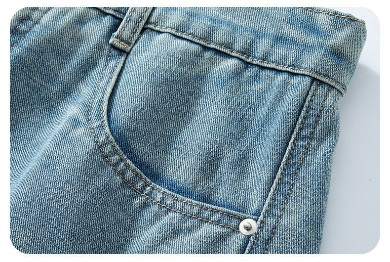 Summer New Baggy Denim Shorts Fashion Casual Straight Harajuku Jeans Male Vintage Wash Drawstring Short Pants Streetwear