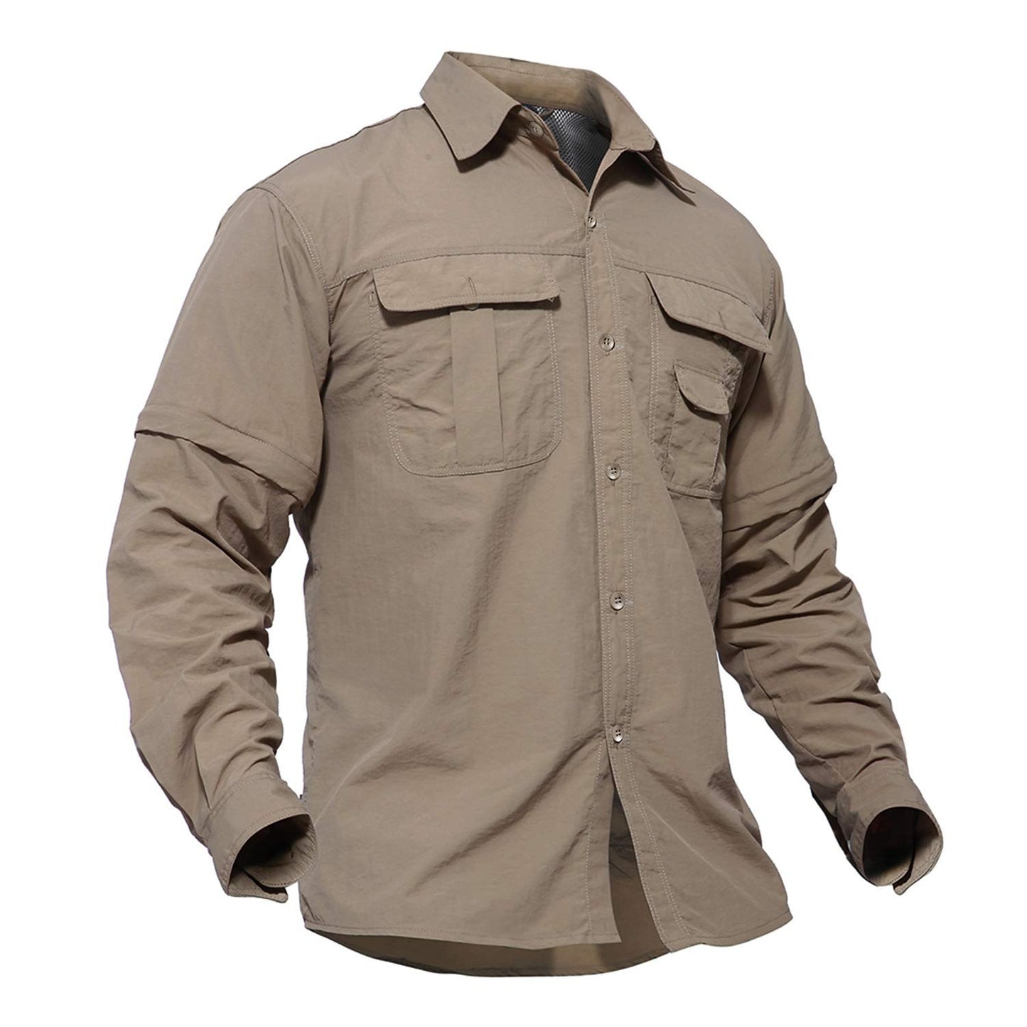 TACVASEN Summer Quick Dry Long Sleeve Cargo Work Shirts with Pockets Mens Safari Hiking Shirts Button Down Shirts Clothes Males