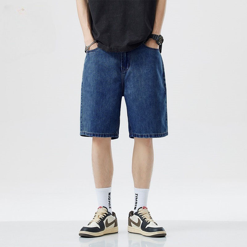 2025 New American retro short men's wide leg jeans Y2k Gothic washed loose straight leg casual men's denim shorts sports pants