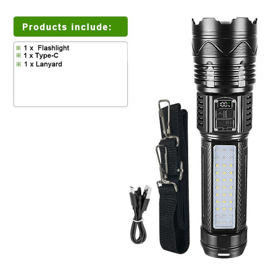 1000000LM Most Powerful LED Flashlight Rechargeable Type-c Flashlight Long Range 6000M Tactical Torch Light For Fishing Hunting