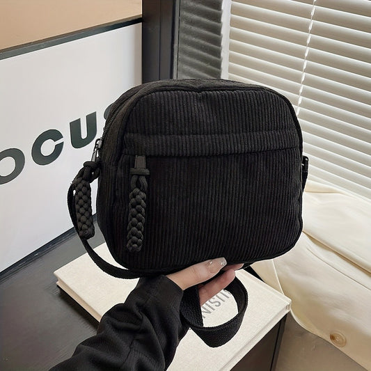 Vintage and Versatile Harajuku Corduroy Shoulder Bag, Japanese Casual Corduroy Phone Bag, Commuting Key Bag