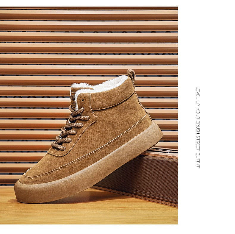 The 2025 new winter high-top plush thick men's snow boots are fashionable, casual and warm men's cotton shoes and boots