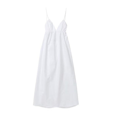 ZBZA Women's Backless Midi Dress Waistband V Neck Solid Pullover High Waisted Lo
