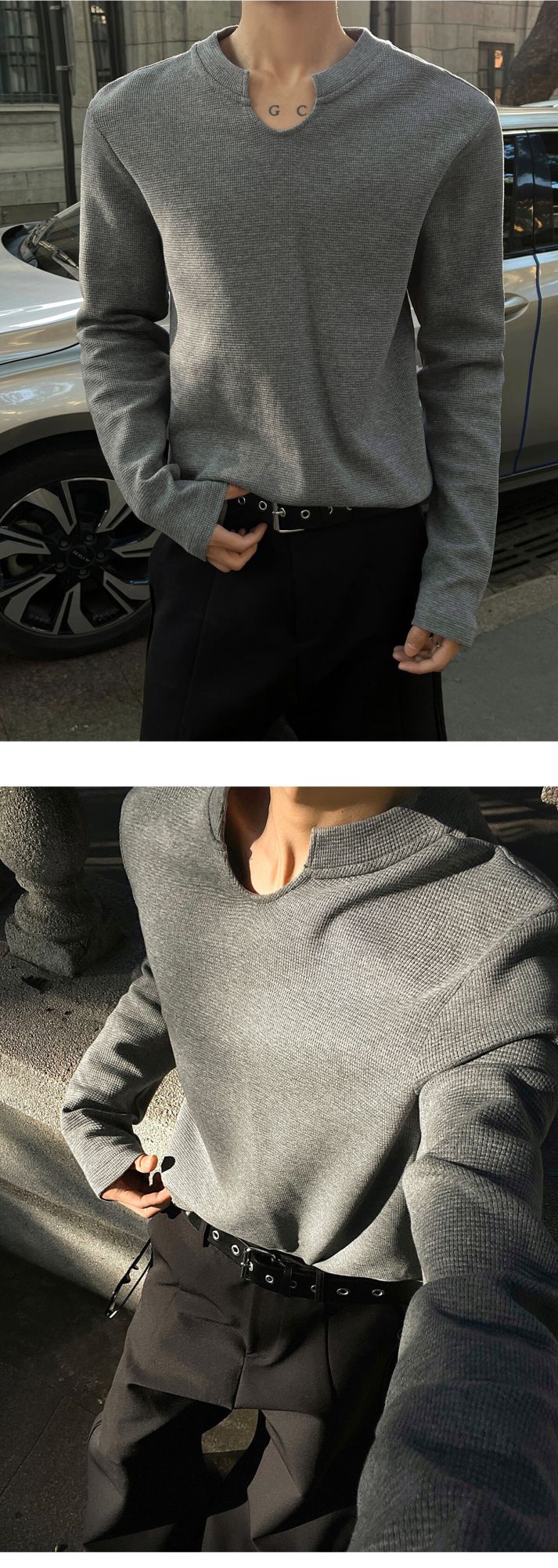 Mens Slim Fit Long Sleeve V-Neck T-Shirt Solid Color Spring  Casual Basic Top  Plain Tee Shirt Breathable Comfort Stretch Soft
