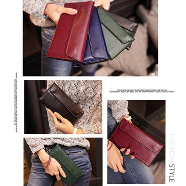 Women Leather Slim Clutch Bag Long Wallet Female Handbag Luxury Genuine Leather Wallets Coin Purses Ladies Card Holder Bolsos