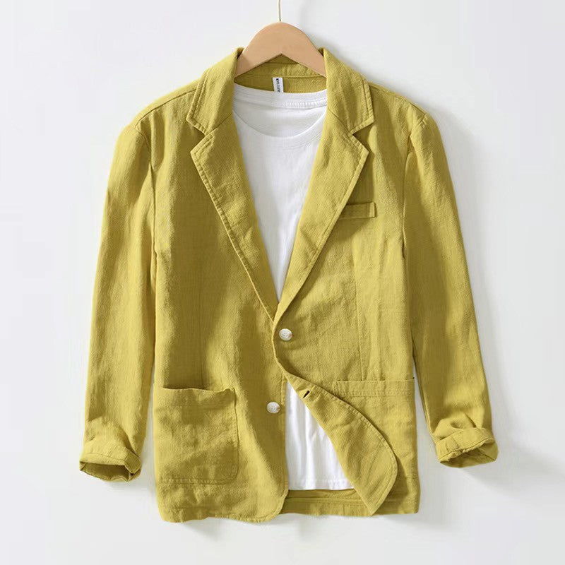 Stylish Retro Linen Blazer for Men Casual Business Formal Wear, Youthful and Loose Suit Jacket -70% Linen, 30% Cotton -8 Colors