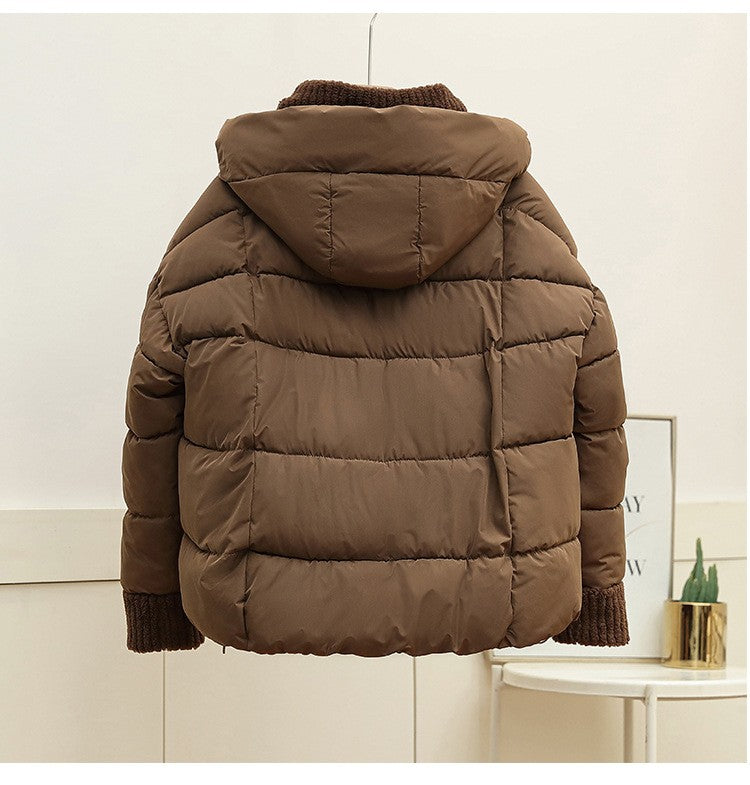 Lambswool Patchwork Thick Women Winter Coat 2025 New Fashion Hooded Puffer Jackets Cotton Padded Short Parkas
