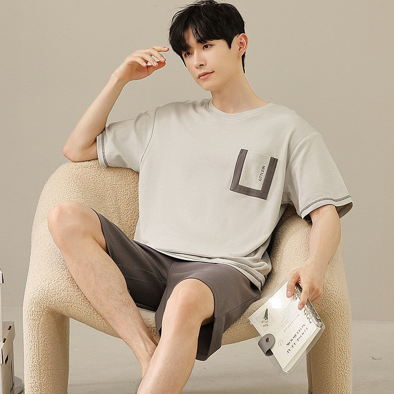 2023 New Men's Nightwear Summer Thin Soft Homewear Youth Boy Short Sleeping Top & Pant Pajamas Set Male Sleepwear Big Size