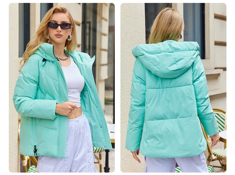 GASMAN 2023 Winter Down Jacket Women Short Classic zipper Design Pocket Stand Collar Hooded Slim Coat Women Parkas  83319
