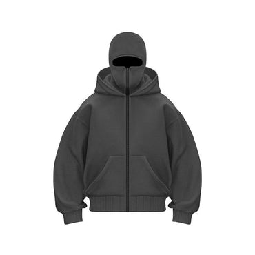 Men and women Balaclava Y2K Gothic Harajuku winter new item double hooded sweatshirt men's hooded mask zipper sportswear
