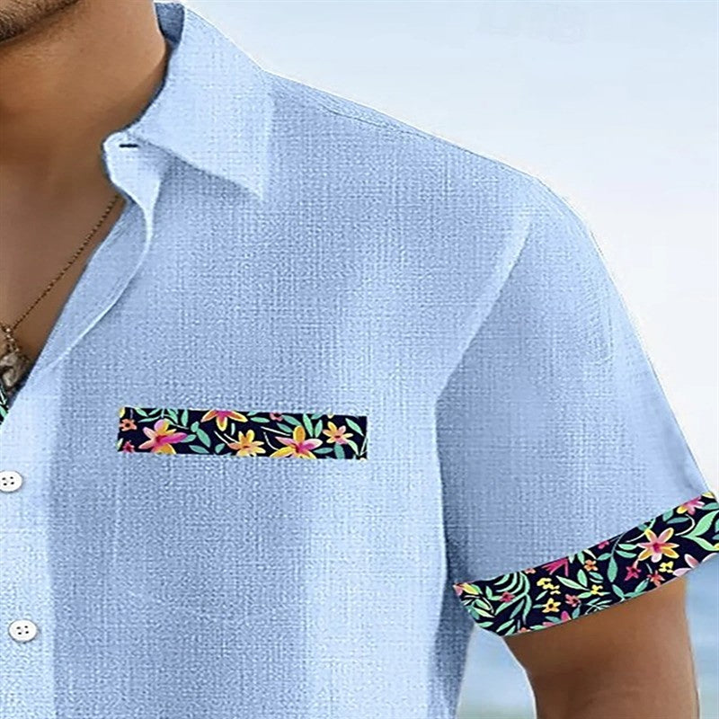 Hawaiian floral print men's button pocket short sleeve shirt everyday outing vacation travel men's shirt fast shipping