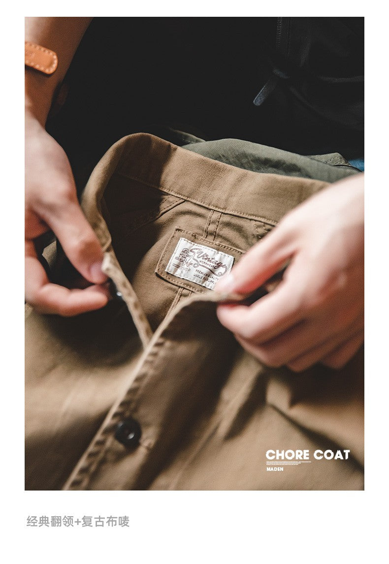 Maden Amekaji Jacket Men's American Casual Vintage 4 Pockets Jackets Outdoor Cotton Lapel Coats Uncle Fu Retro Fashion Outwear