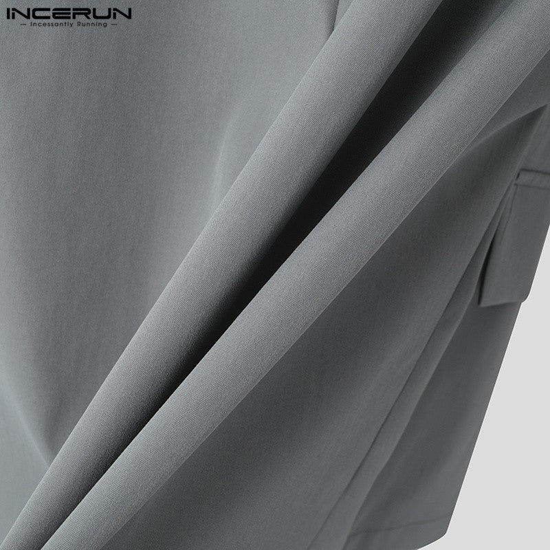 INCERUN Korean Fashion Men Blazer Casual Long Sleeve Solid Tops Pocket Button Steetwear Male Outfits Well Fitting Vintage Coats