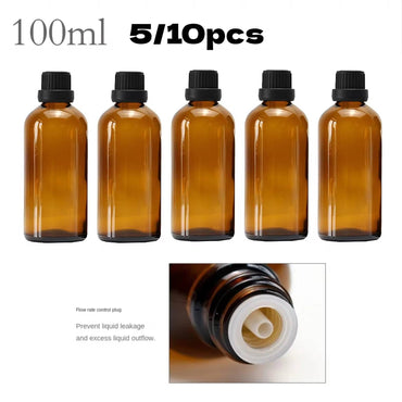 5/10PCS 100ML Amber Brown Drop Bottle Massage Oil Pipette Glass Aromatherapy Liquid for Essential Basic Bottles Refillable