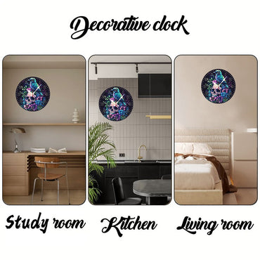 Evil Skull Wooden Round Silent Hanging Wall Clock, Suitable For Living Room, Office, Study Room, Bedroom, Home Decoration