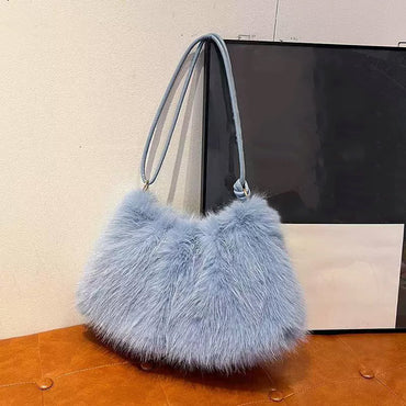 Fashion Luxury Faux Rabbit Fur Plush Shoulder Bag High-End Women's Tote Handbag for Stylish Gift Sending