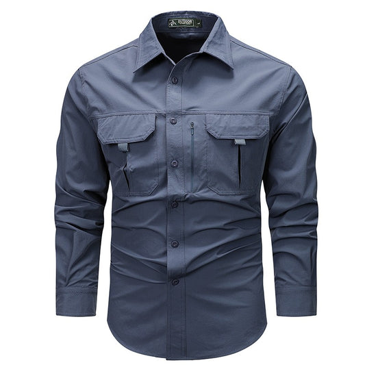 Spring Men Tactical Work Long Sleeve Shirt Man Outdoor Casual Multi Pocket Shirts Male Autumn Breathable Cargo Oversized Blouses