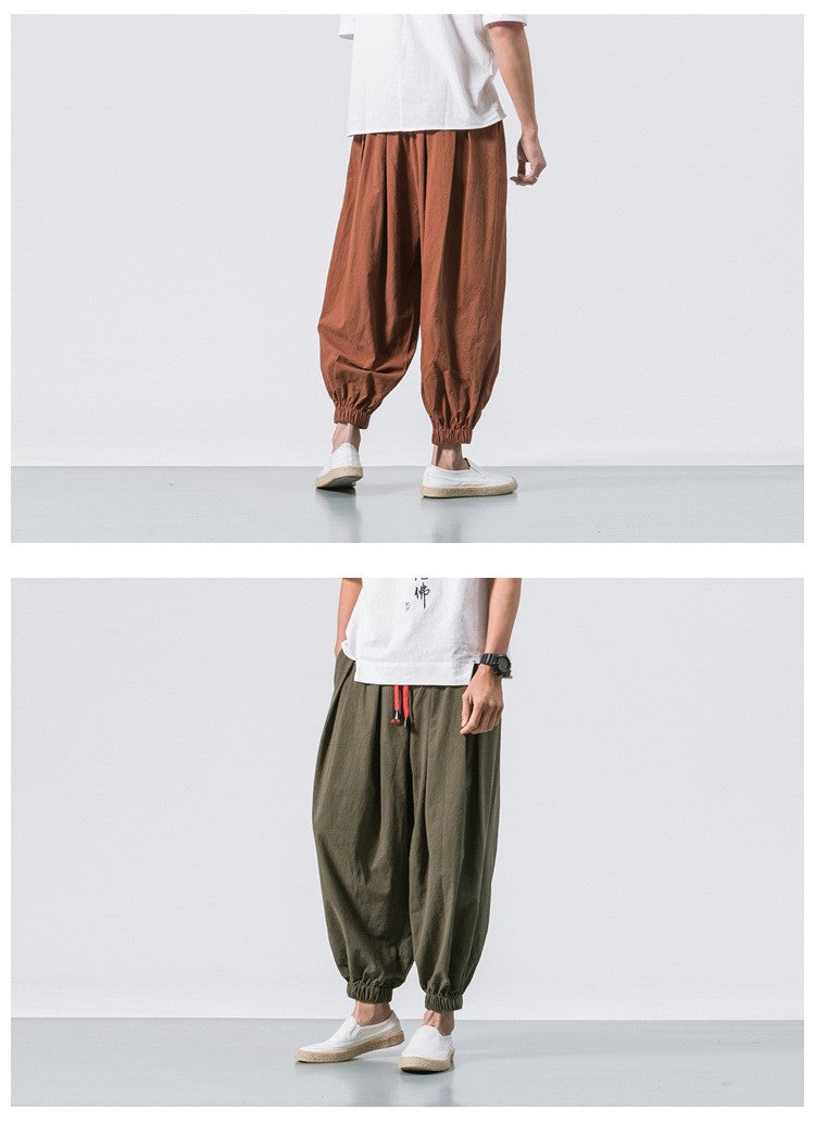 New Oversized Men Harem Pants Loose Chinese Style Cotton and Linen Sweatpants Joggers High Quality Casual Trousers Men