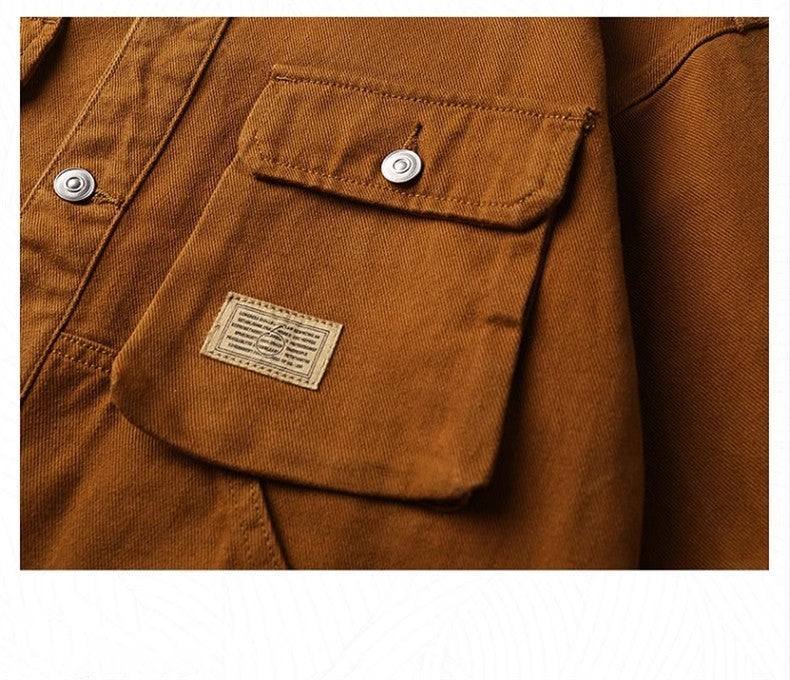Denim Jackets Men Single Breasted Coat Cardigan Jacket Turn Down Collar Outerwear Long Sleeve Pockets Button Loose Casual