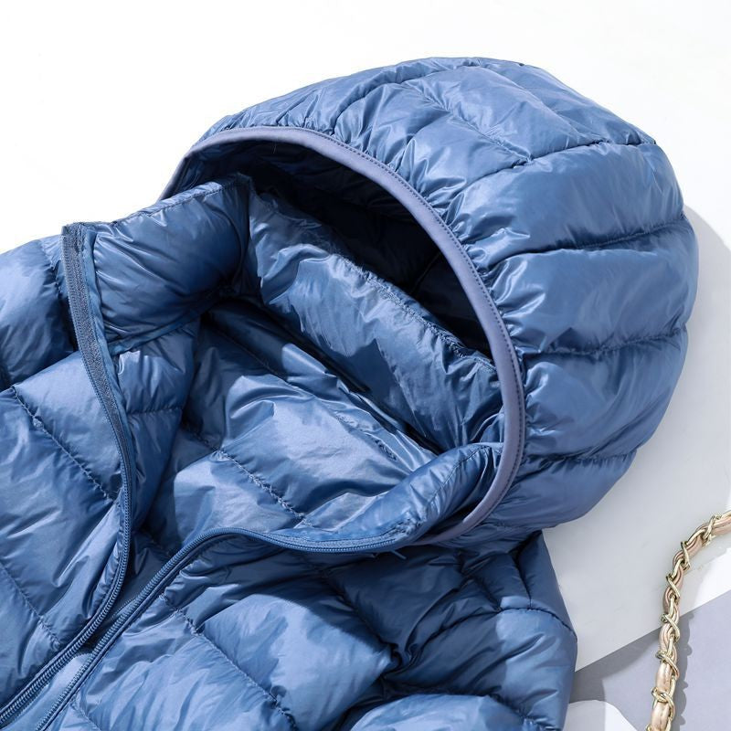 Hoody Long White Duck Down Coat Autumn Winter Portable Hooded Puffer Down Jacket Women Casual Double Zipper Windproof Thin Light