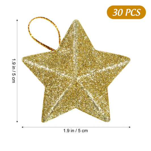 30Pcs Mini Gold Glitter Star Pendant Christmas Tree Hanging Decorations Xmas Star Pendant Tree Ornament Decoration for Christmas
