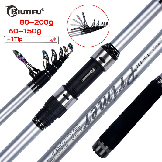BIUTIFU Varas Telescópicas de Pesca de Surf 3.9/4.2/4.5/5.0/5.3m Carbono 30T Viagem Spinning Potência 60-200g Lançamento Surfcasting Pesca de Costa