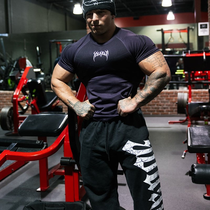 New YOUNG LA Men's Fitness Sports T-shirt Tights Men High Elastic Training Clothing Short Sleeve Tops Fitness Thirts For Men