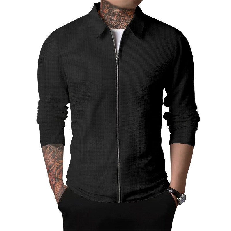 2024Summer Popular Waffle Outdoor Polo Collar Jacket Men's Coat Nick Garment Casual Sports Zipper Cardigan Long Sleeve Coat