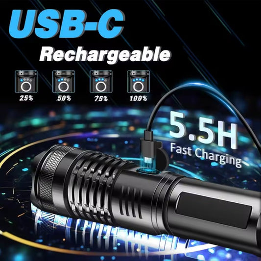 Rechargeable LED Flashlight High Power Zoomable Aluminum Alloy Portable Flashlight for Camping Hiking Outdoor Night Search