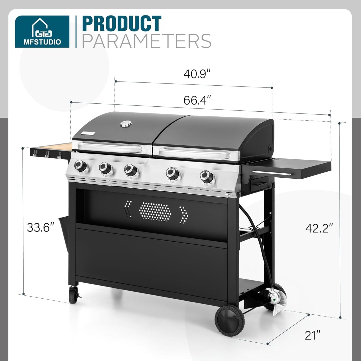 Gas and Charcoal Grill Combo with Side Burner, Porcelain-Enameled Cast Iron Grate, Extra Large Dual-Function
